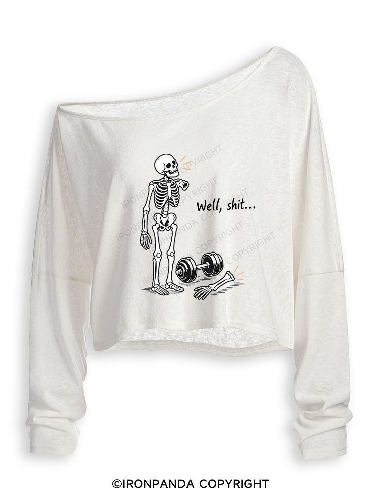 Well Shit Skeleton Off Shoulder Long Sleeve Crop Top