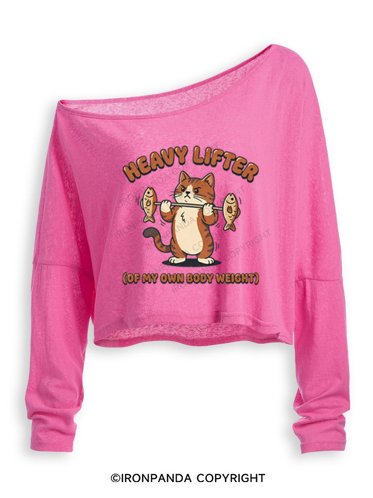 HEAVY LIFTER (OF MY OWN BODY WEIGHT) Off Shoulder Long Sleeve Crop Top