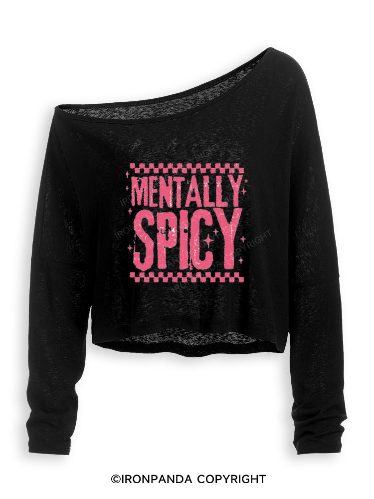MENTALLY SPICY Off Shoulder Long Sleeve Crop Top