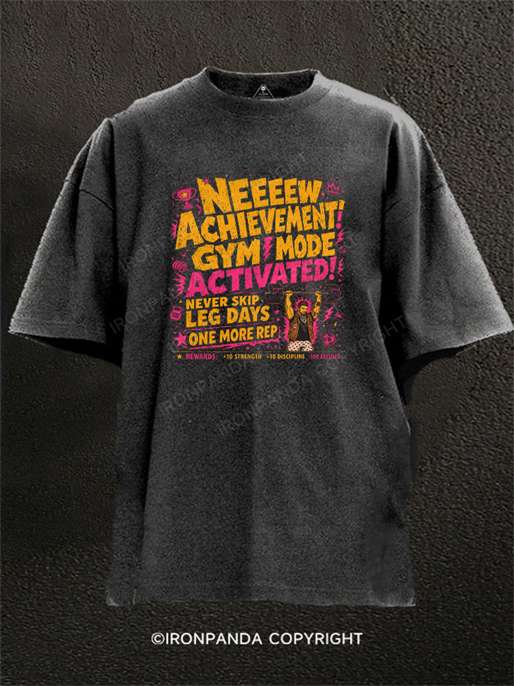 New Achievement Fitness Never Skip Leg Washed Gym Shirt
