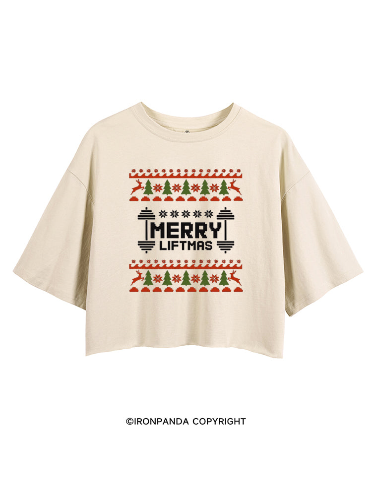 MERRY LIFTMAS CHRISTMAS GYM HUMOR CROP TOPS