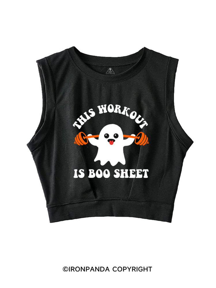 THIS WORKOUT IS BOO SHEET HALLOWEEN GHOST SLEEVELESS CROP TOPS