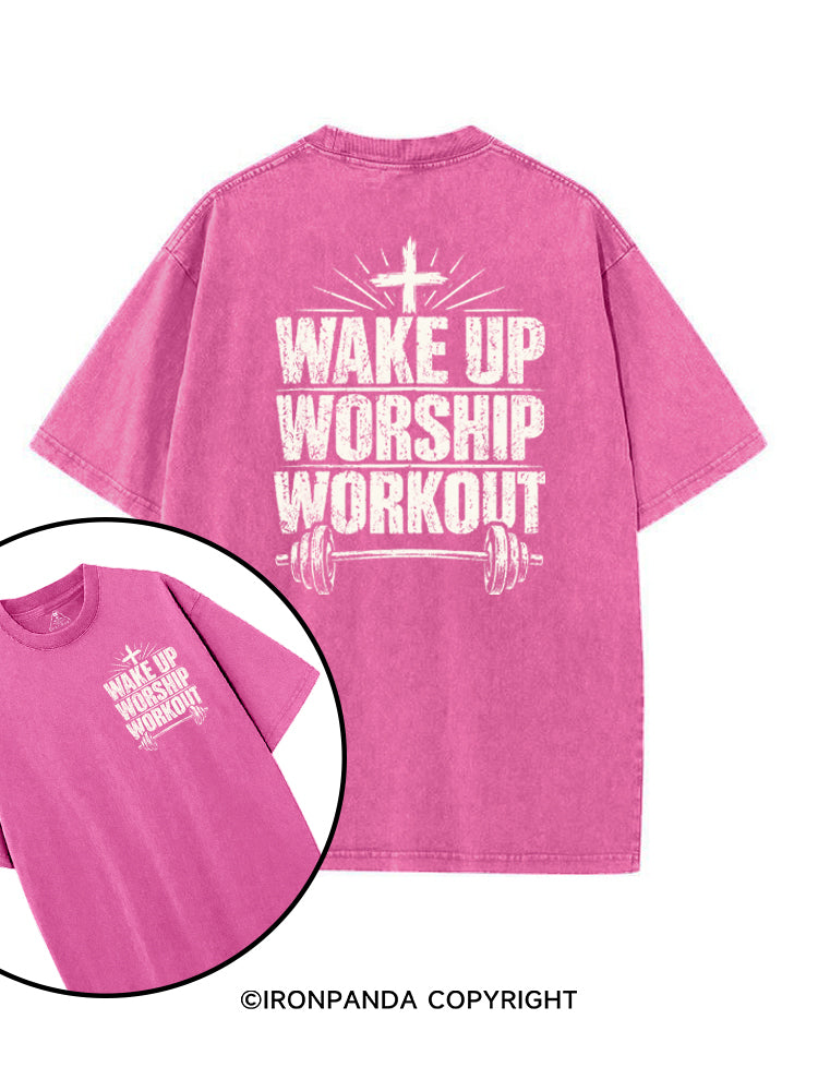 Wake Up Worship Workout Christian Workout printed Gym Shirt