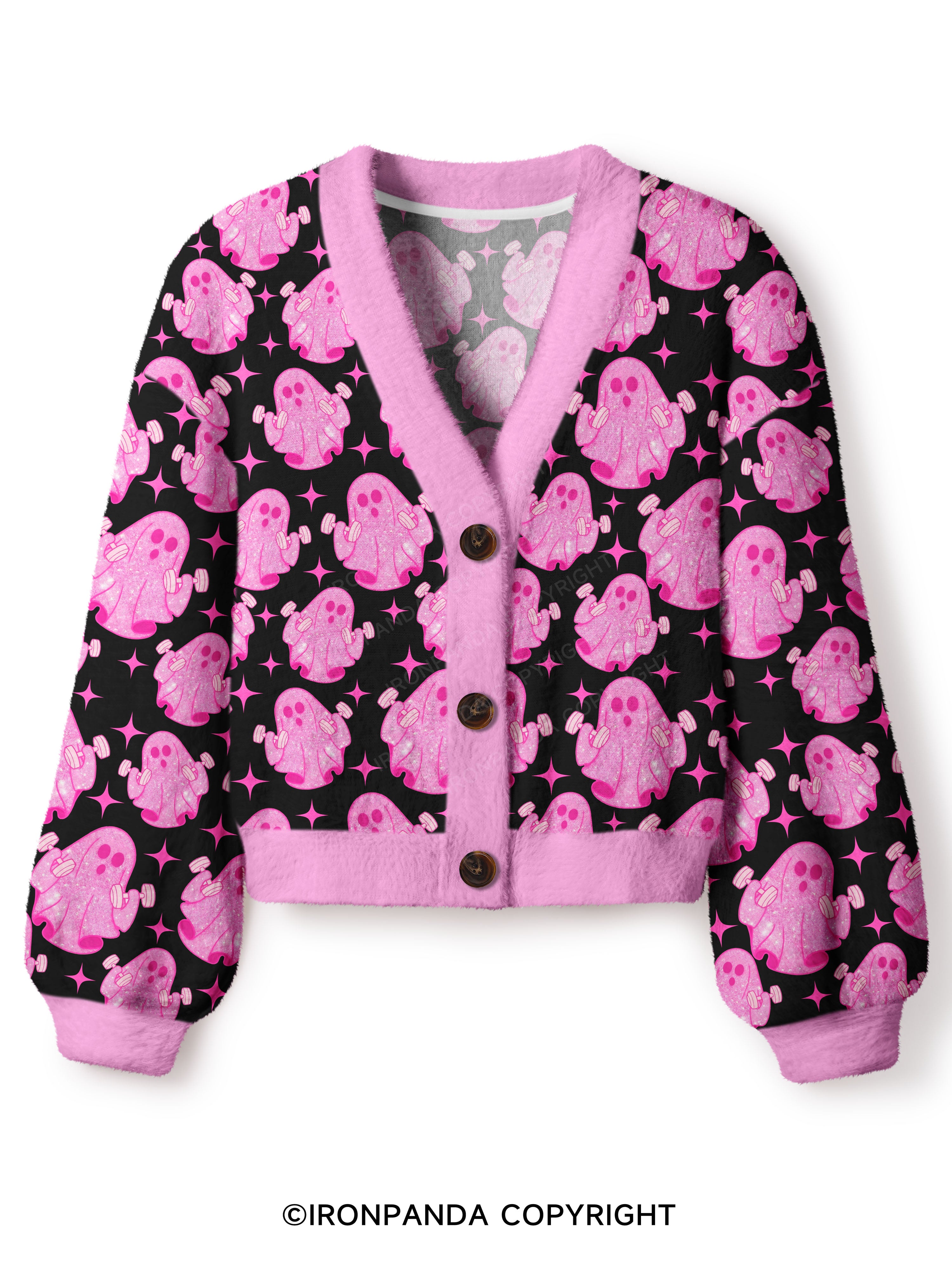 Pink Power Ghost Crop Ugly Cardigan Sweater