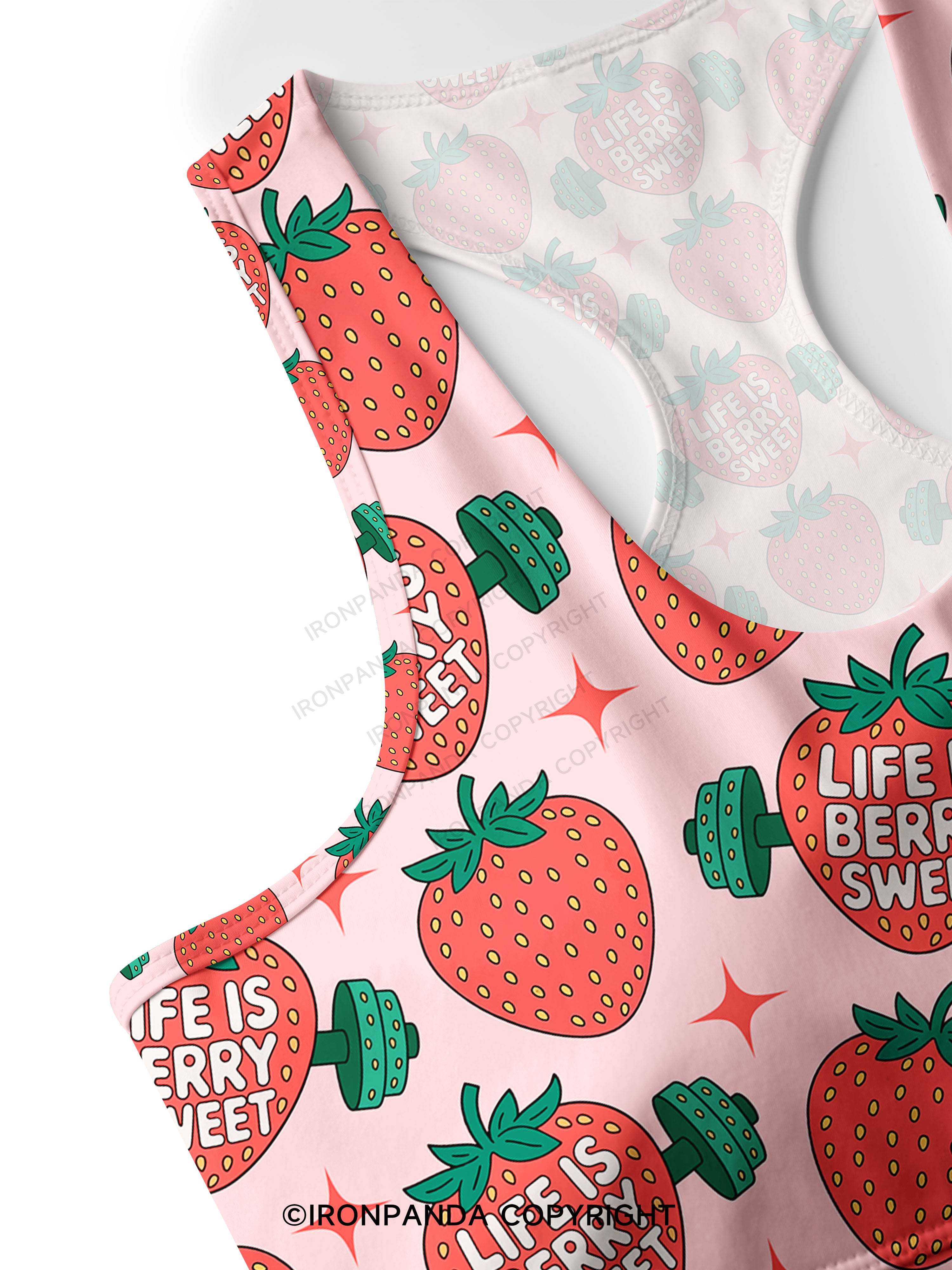 LIFE IS BERRY STRONG STRAWBERRY Racerback Sports Bra