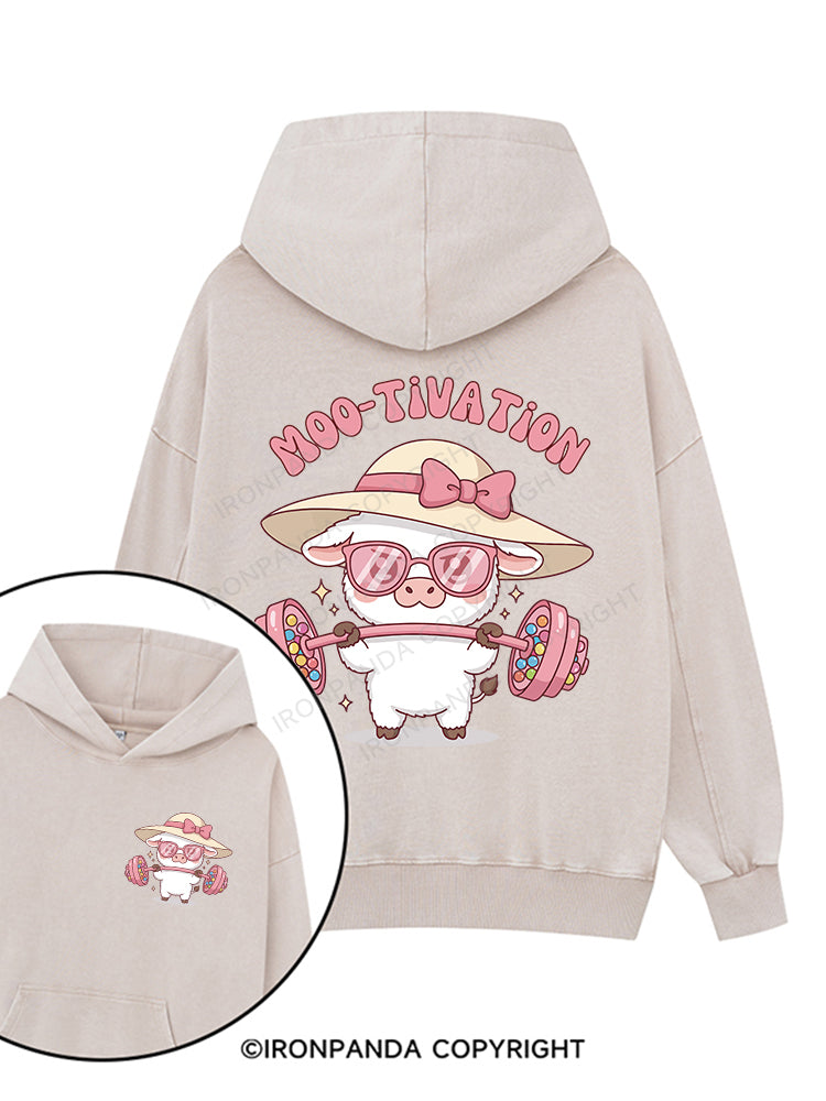 Moo-tivation Printed Washed Gym Hoodie