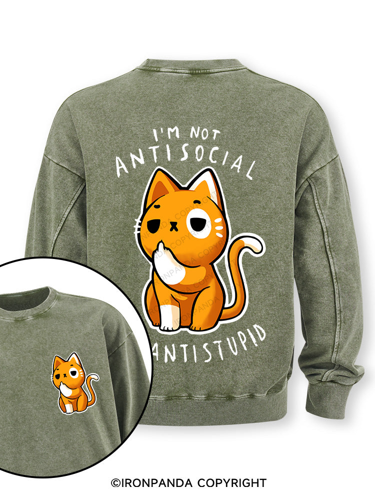 Antisocial cute Cat Double-Sided Printed Washed Sweatshirt