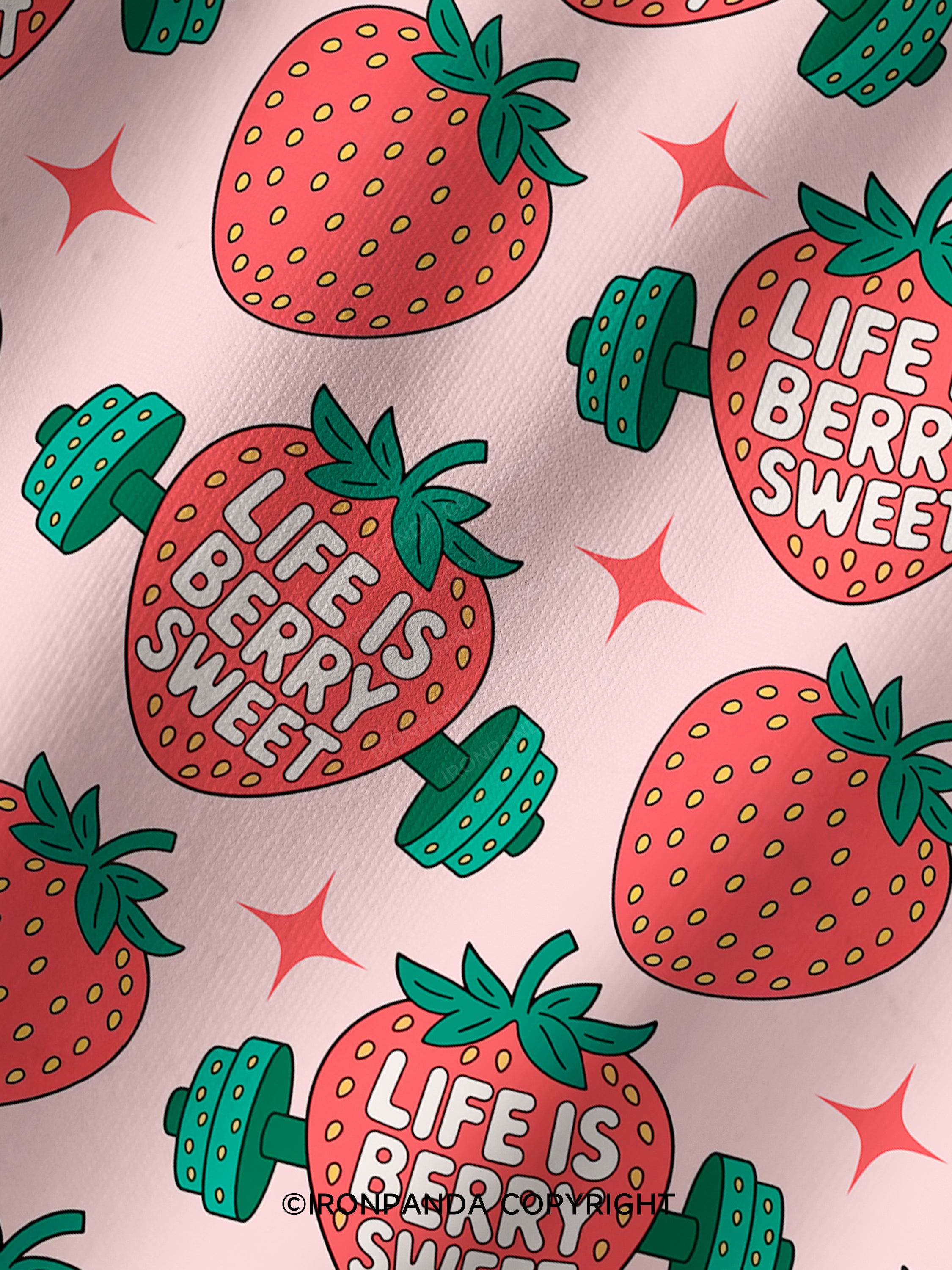 LIFE IS BERRY STRONG STRAWBERRY Printed Yoga Shorts