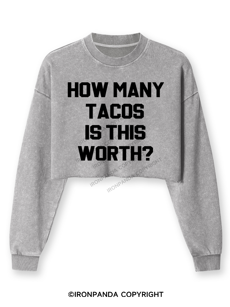 HOW MANY TACOS IS THIS WORTH Washed Long-Sleeve Crop Top