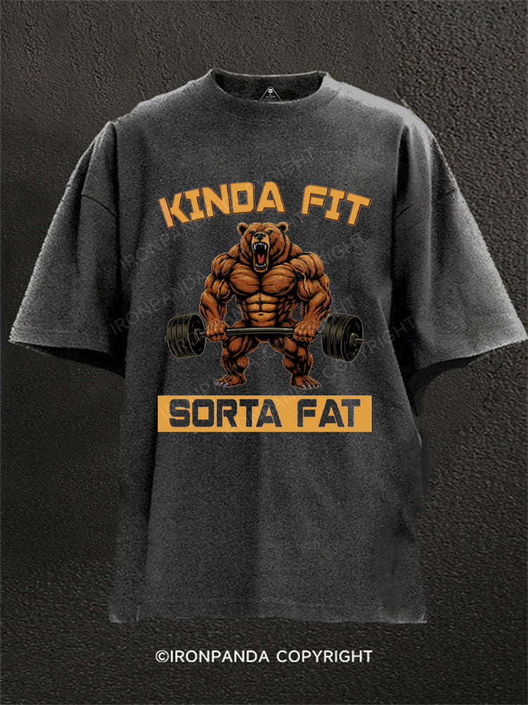 Kinda Fit Sorta Fat Funny Gym Bear Washed Gym Shirt