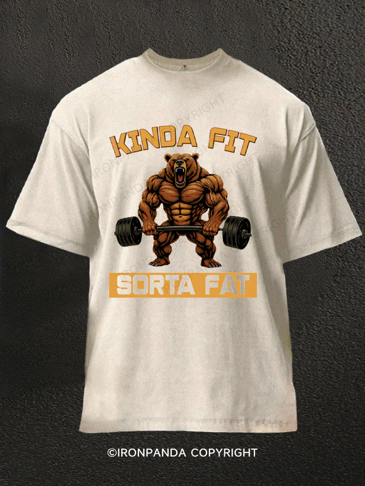 Kinda Fit Sorta Fat Funny Gym Bear Washed Gym Shirt