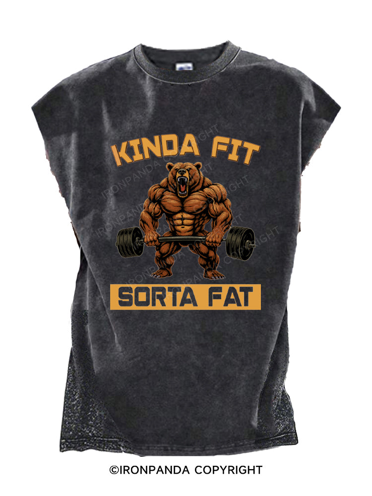 Kinda Fit Sorta Fat Funny Gym Bear Cut Off Tank