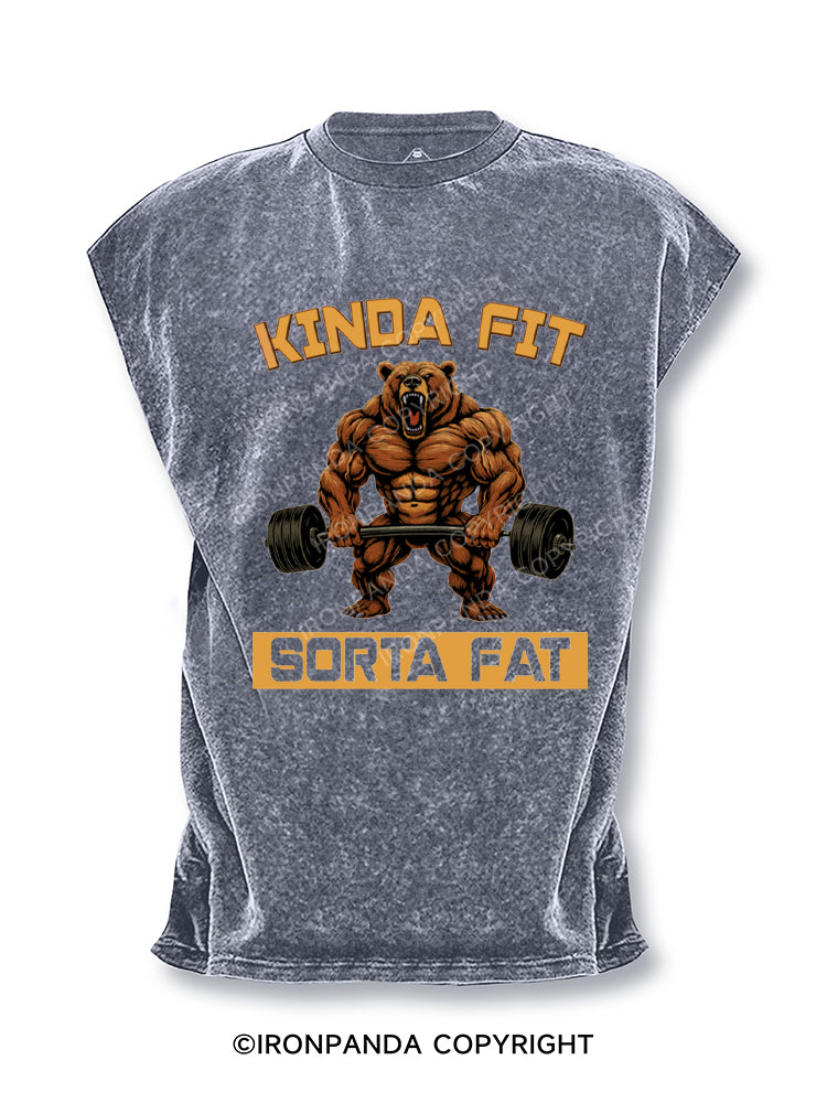 Kinda Fit Sorta Fat Funny Gym Bear Cut Off Tank