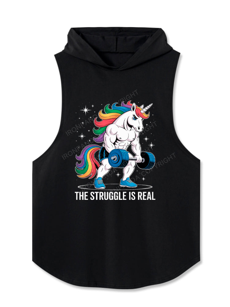 The Struggle is Real Unicorn Weightlifting Fitness Gym Hooded Tank
