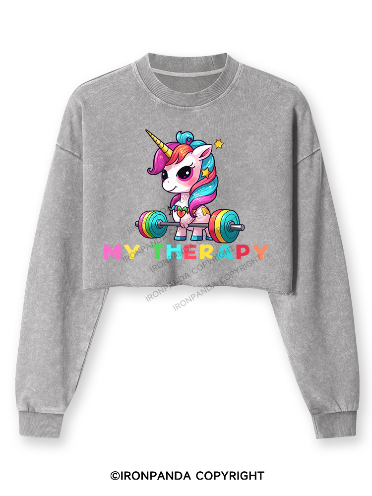 UNICORN MY THERAPY Washed Long-Sleeve Crop Top