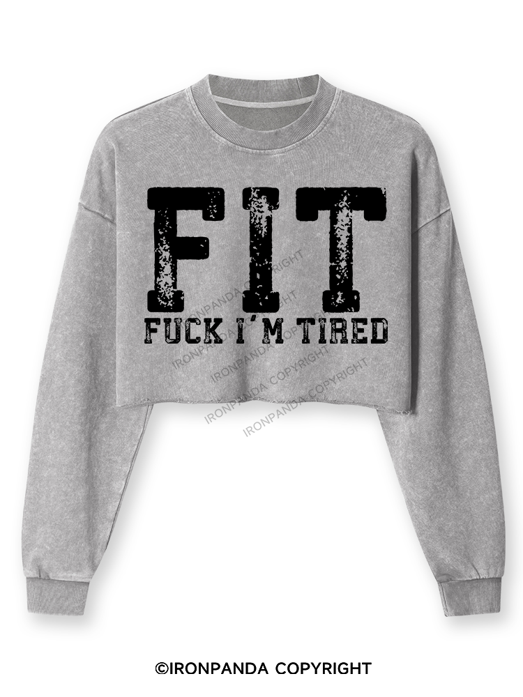 FUCK I'M TIRED Washed Long-Sleeve Crop Top