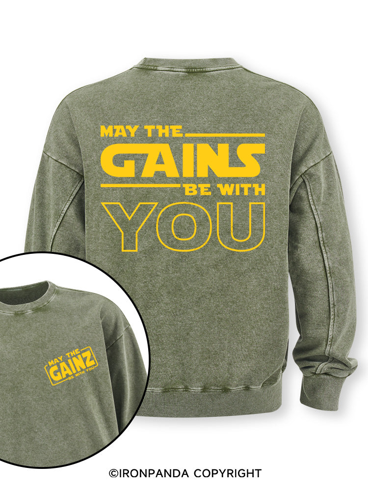 May the Gains Be With You Double-Sided Printed Washed Sweatshirt