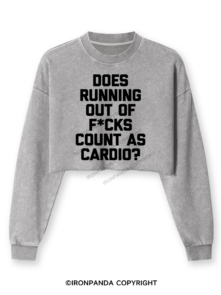 DOES RUNNING OUT OF FUCKS COUNT AS CARDIO? Washed Long-Sleeve Crop Top