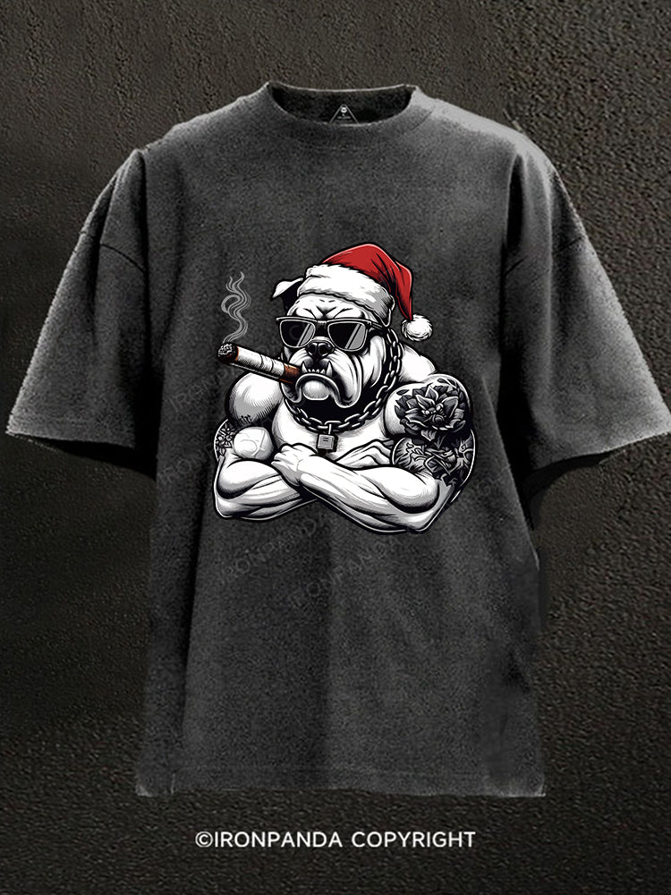 Christmas Muscle Bulldog Washed Gym Shirt