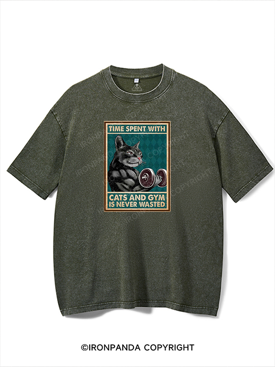 Time Spent with Cats and Gym Is Never Wasted Washed Gym Shirt