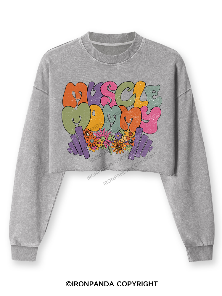 MUSCLE MOM Washed Long-Sleeve Crop Top