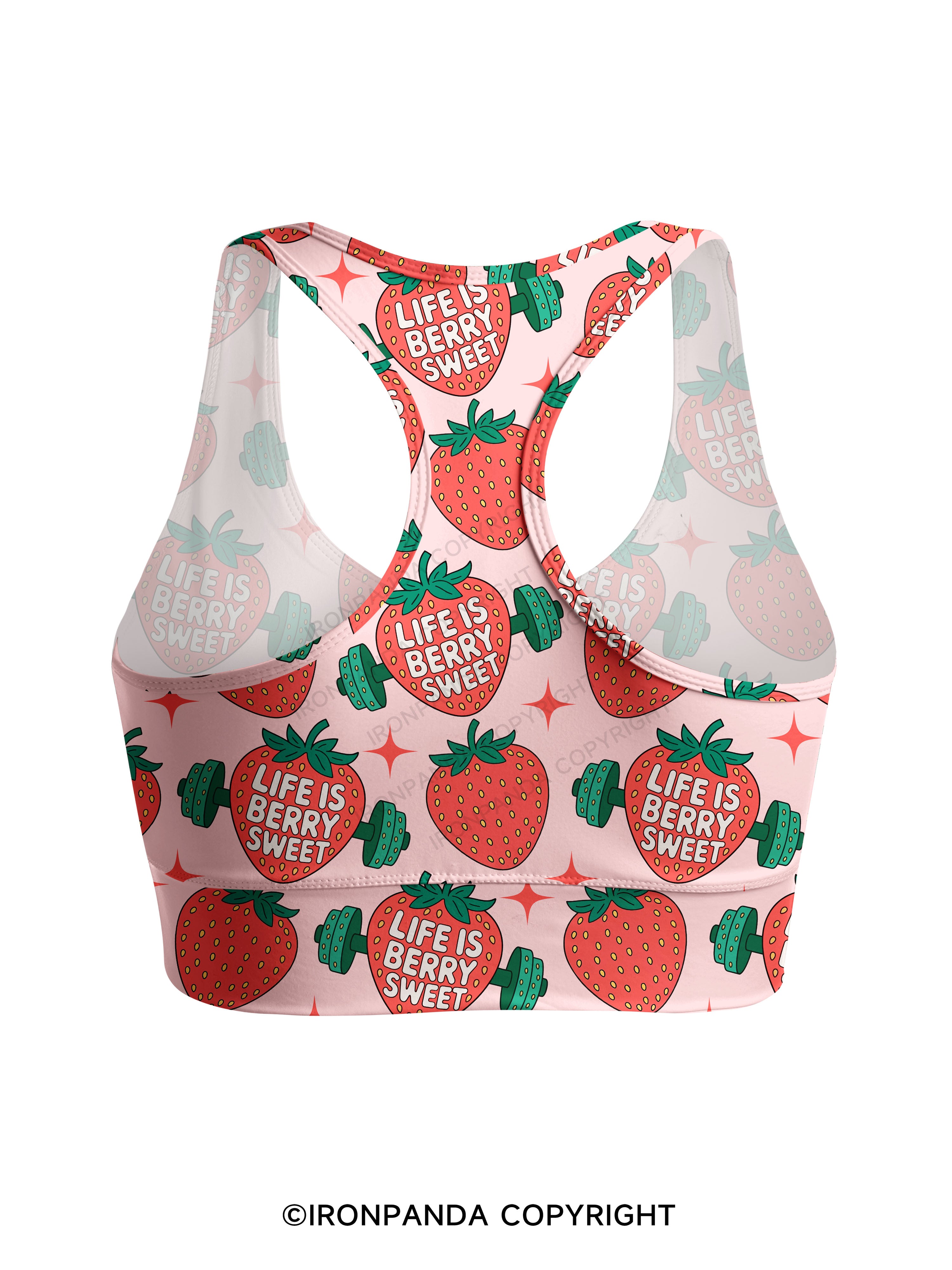 LIFE IS BERRY STRONG STRAWBERRY Racerback Sports Bra