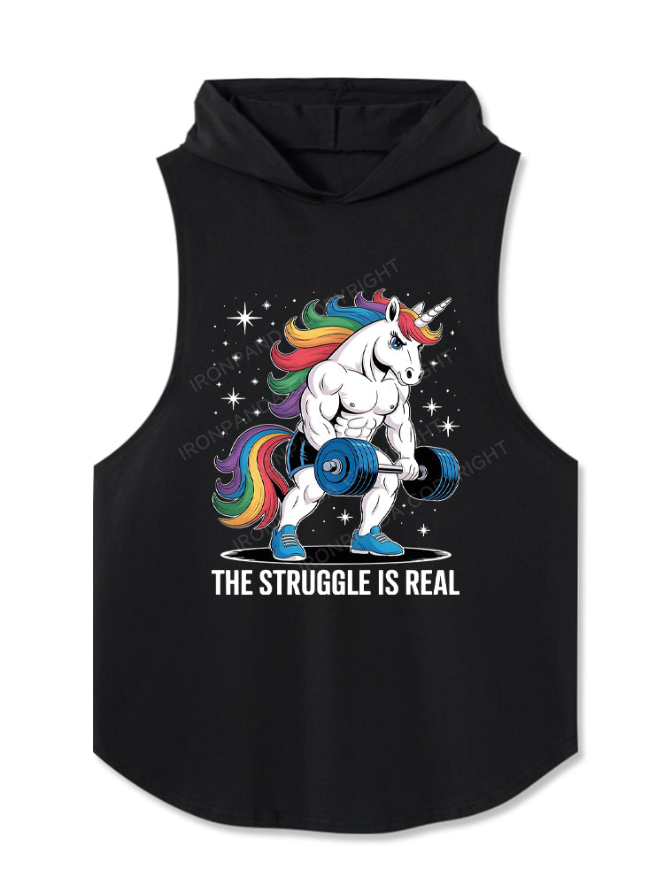The Struggle is Real Unicorn Weightlifting Fitness Gym Hooded Tank