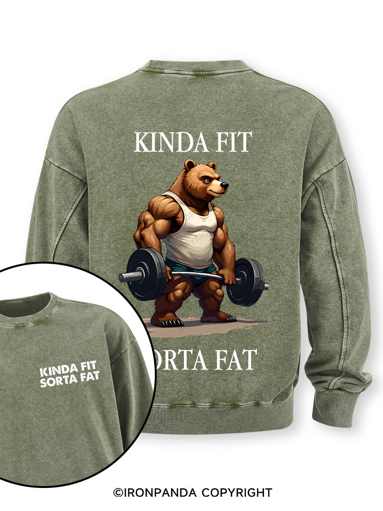KINDA FIT SORTA FAT MUSCLE BEAR Double-Sided Printed Washed Sweatshirt