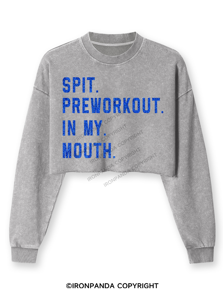 SPIT PREWORKOUT IN MY MOUTH Washed Long-Sleeve Crop Top
