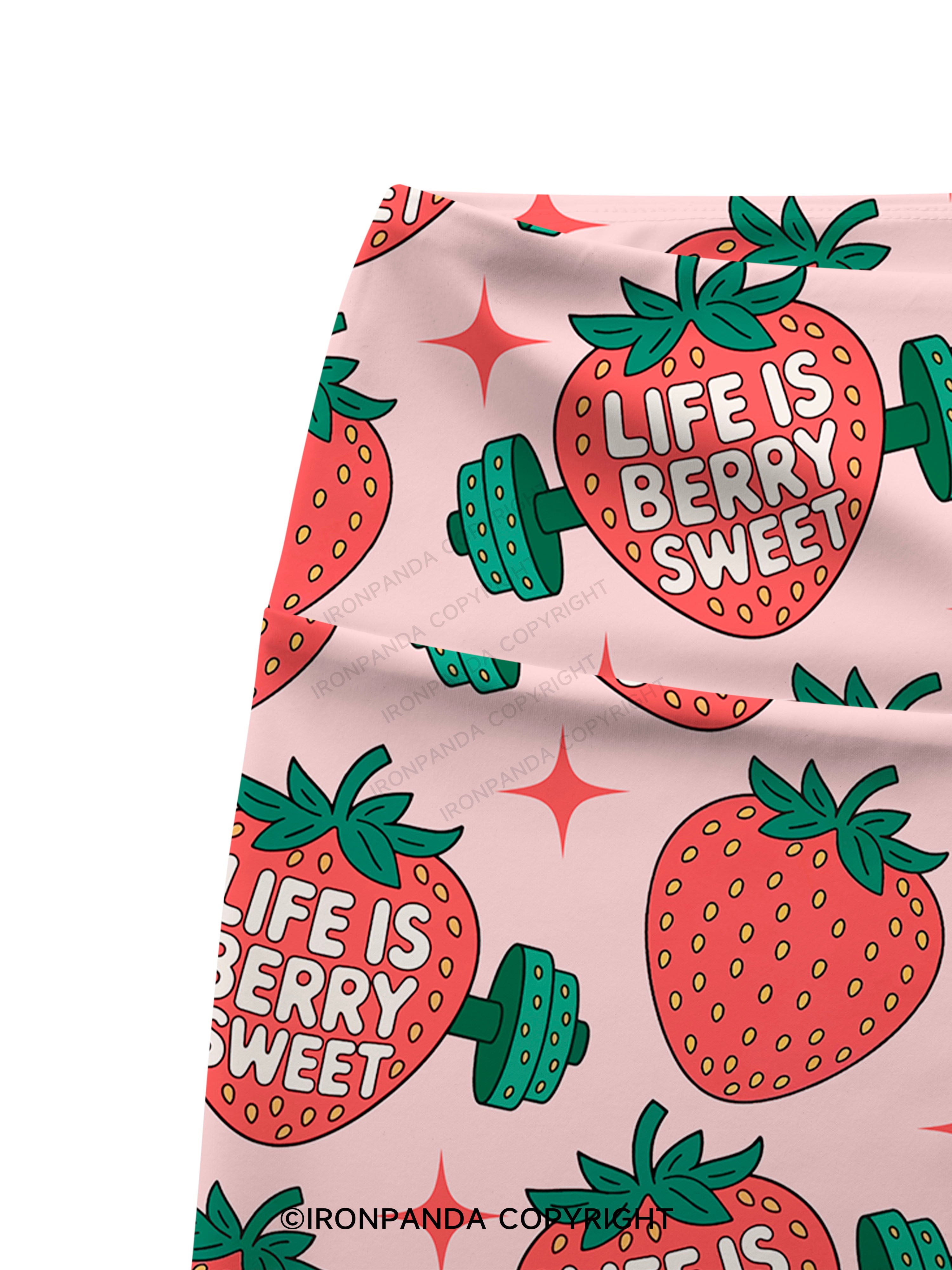 LIFE IS BERRY STRONG STRAWBERRY Printed Yoga Cycling Shorts