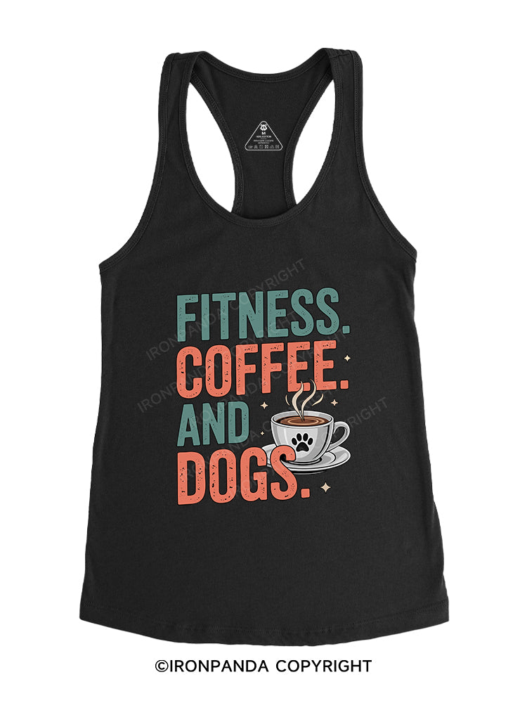 FITNESS COFFEE AND DOGS Gym Racerback Tank