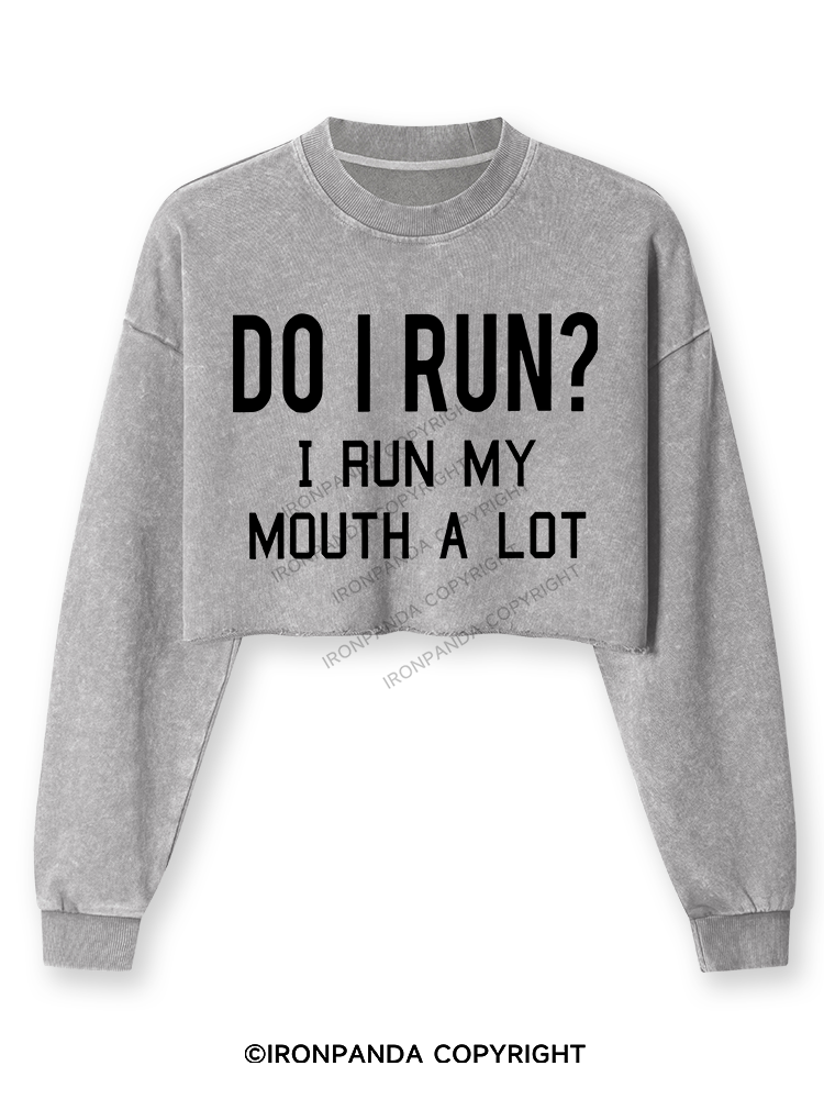 I RUN MY MOUTH Washed Long-Sleeve Crop Top