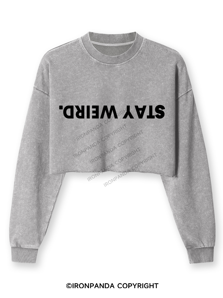 STAY WEIRD Washed Long-Sleeve Crop Top