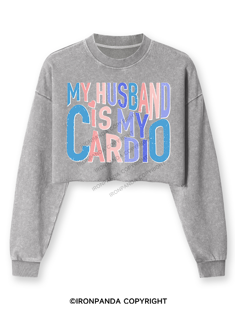MY HUSBAND IS MY CARDIO Washed Long-Sleeve Crop Top