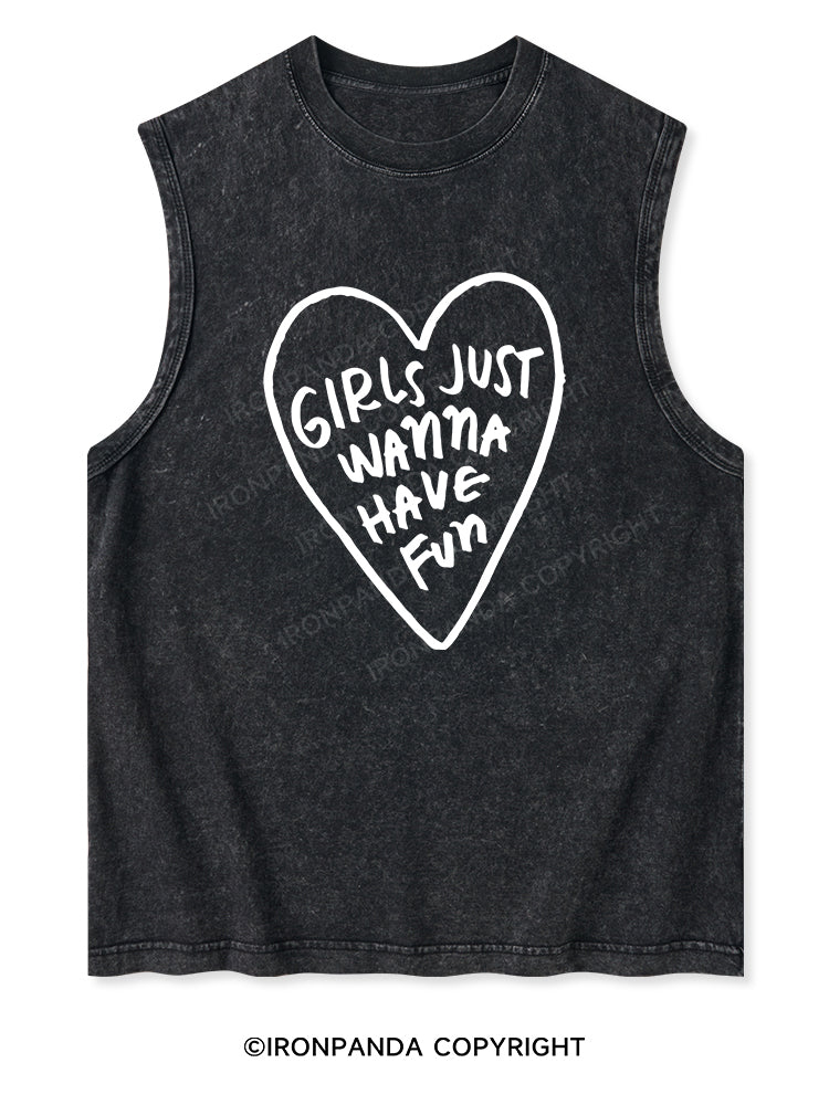 GIRLS JUST WANNA HAVE FUN Washed Tank