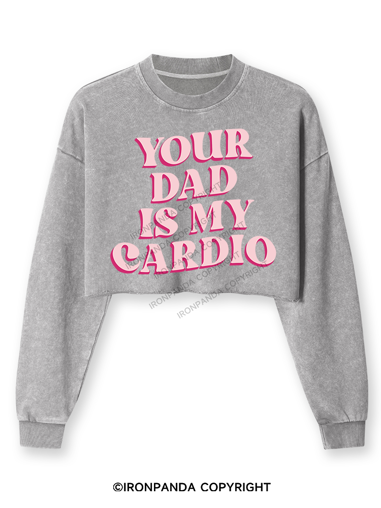Pink Your Dad Is My Cardio Washed Long-Sleeve Crop Top