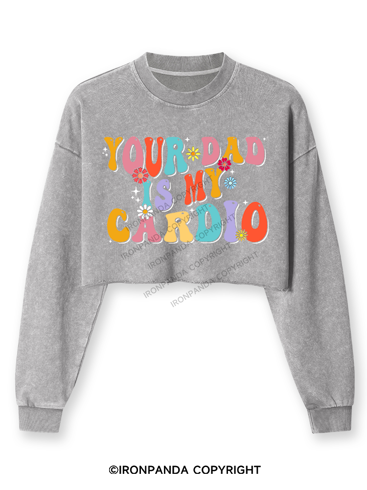 Your Dad Is My Cardio Washed Long-Sleeve Crop Top