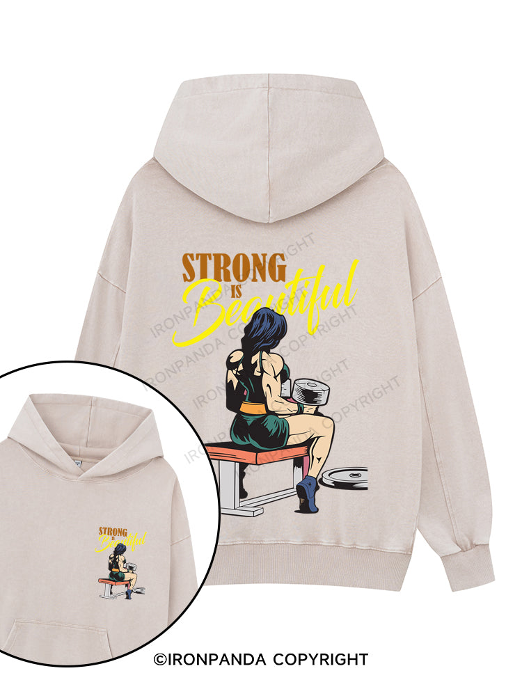 STRONG IS beautiful Printed Washed Gym Hoodie