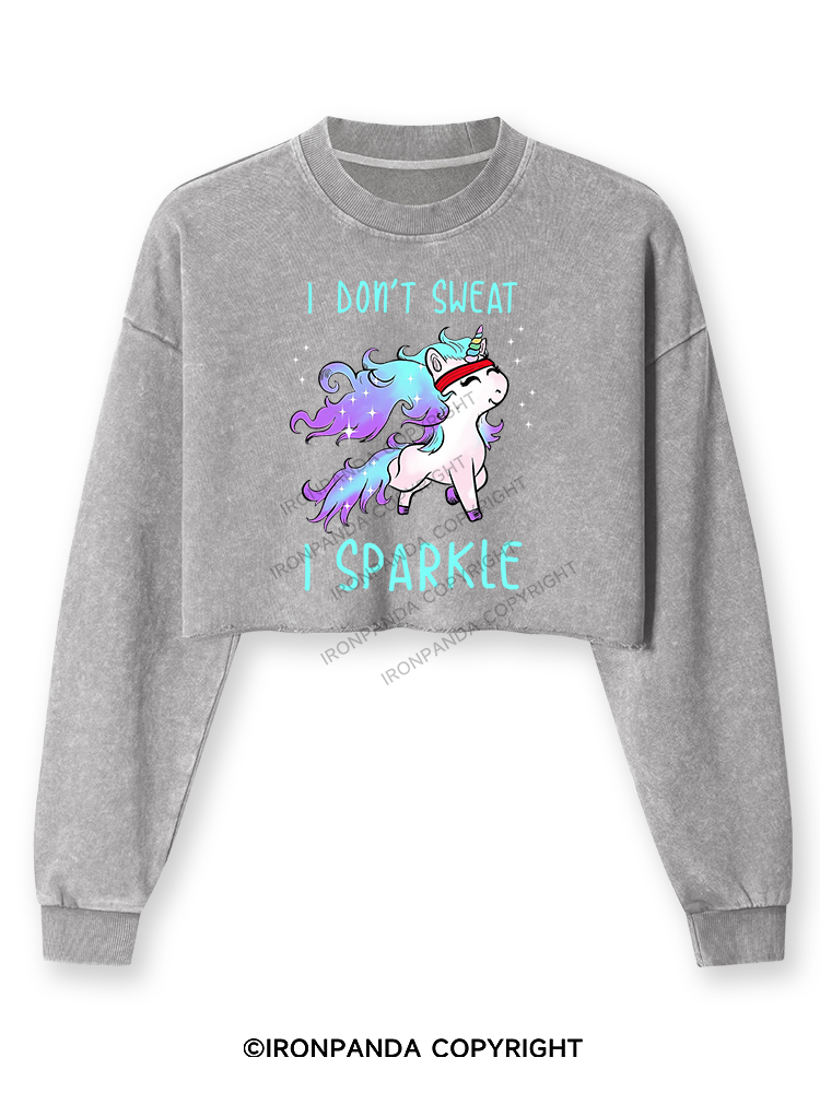 I Don't Sweat I Sparkle Washed Long-Sleeve Crop Top