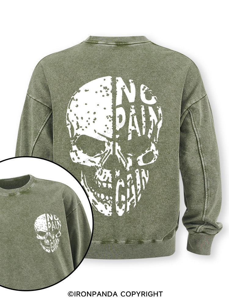 No pain No gain Skull Face Double-Sided Printed Washed Sweatshirt