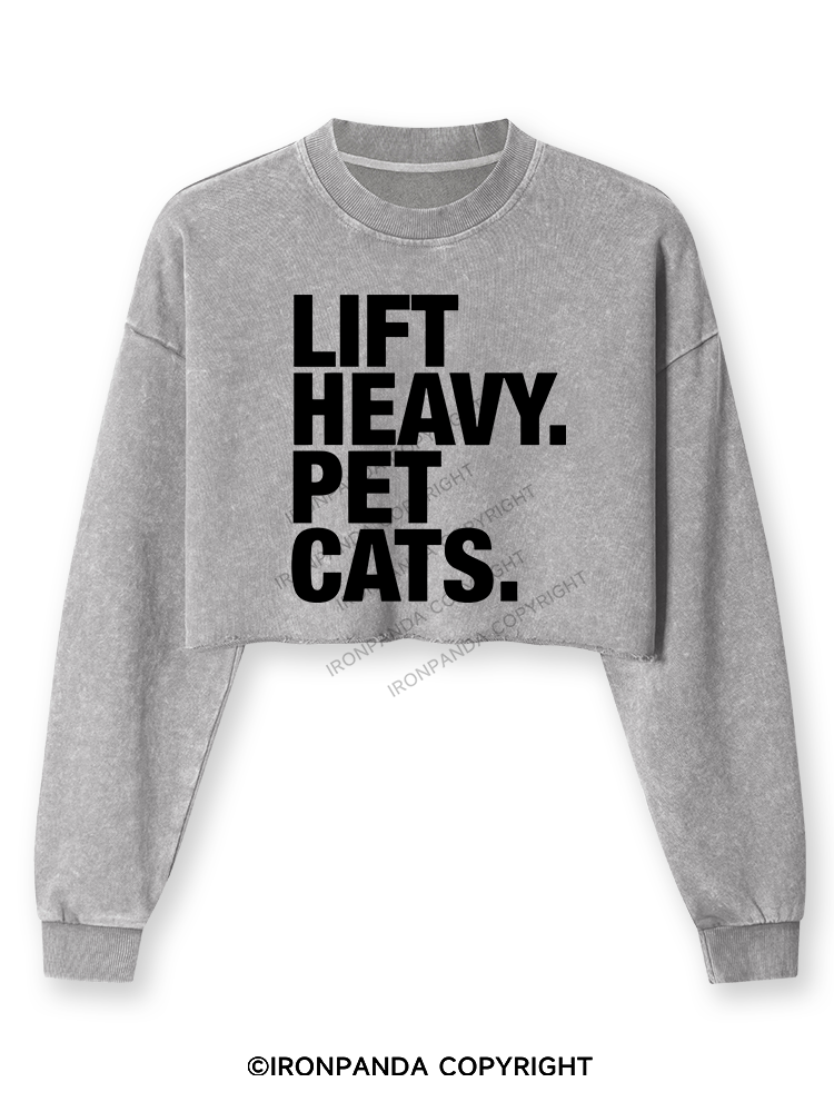 Lift Heavy Pet Cats Washed Long-Sleeve Crop Top