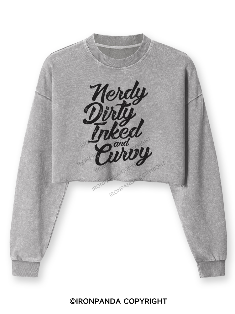 NERDY DIRTY INKED AND CURVY Washed Long-Sleeve Crop Top