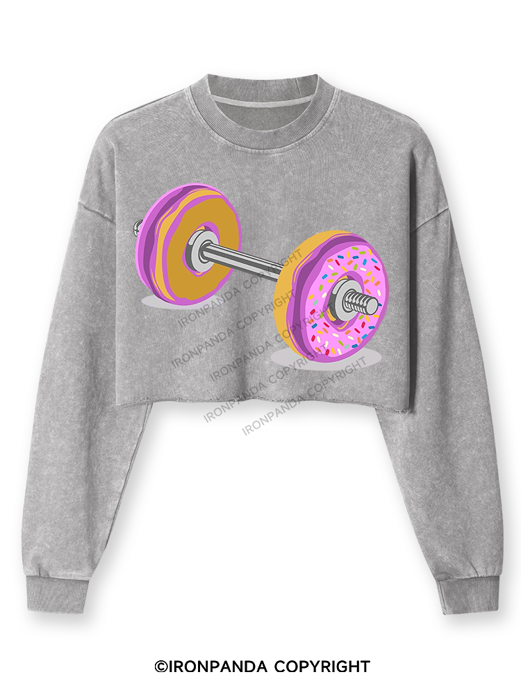 DONUT BARBELL Washed Long-Sleeve Crop Top