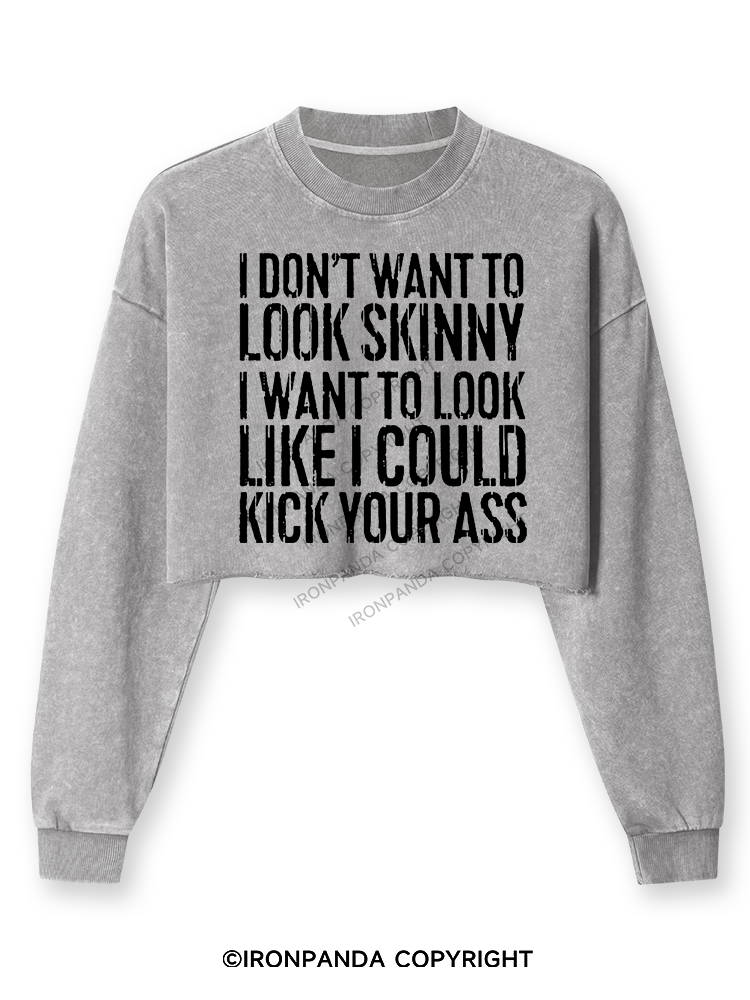 I DON'T WANT TO LOOK SKINNY Washed Long-Sleeve Crop Top