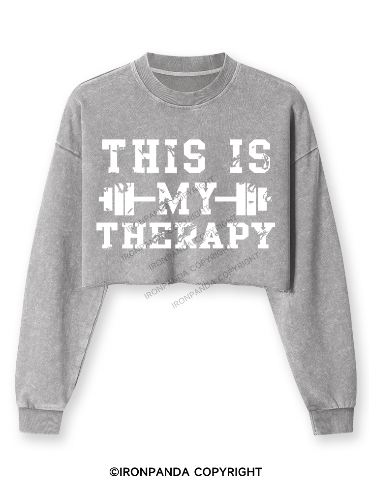 This Is My Therapy Washed Long-Sleeve Crop Top