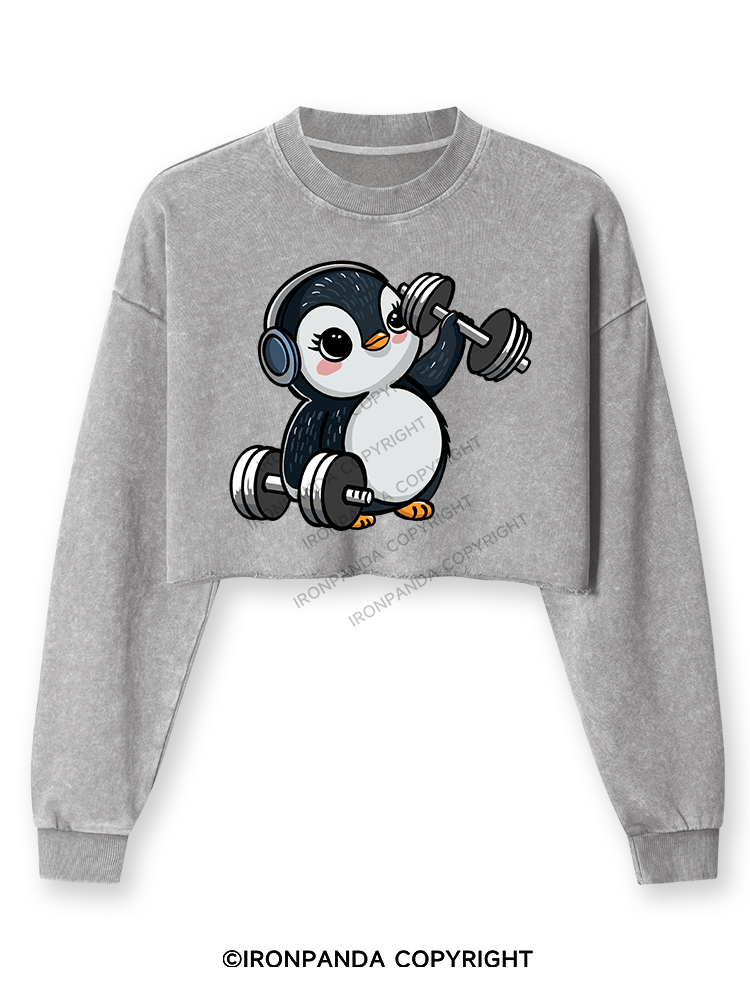 DUMBBELL PENGUIN Washed Long-Sleeve Crop Top