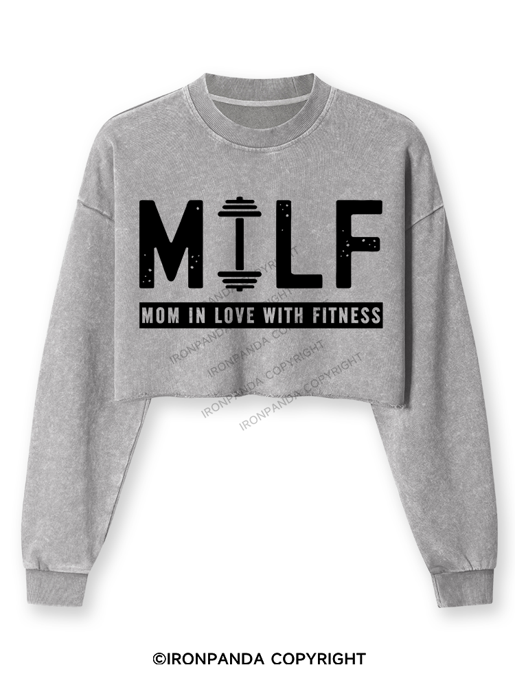 MILF MOM IN LOVE WITH FITNESS Washed Long-Sleeve Crop Top