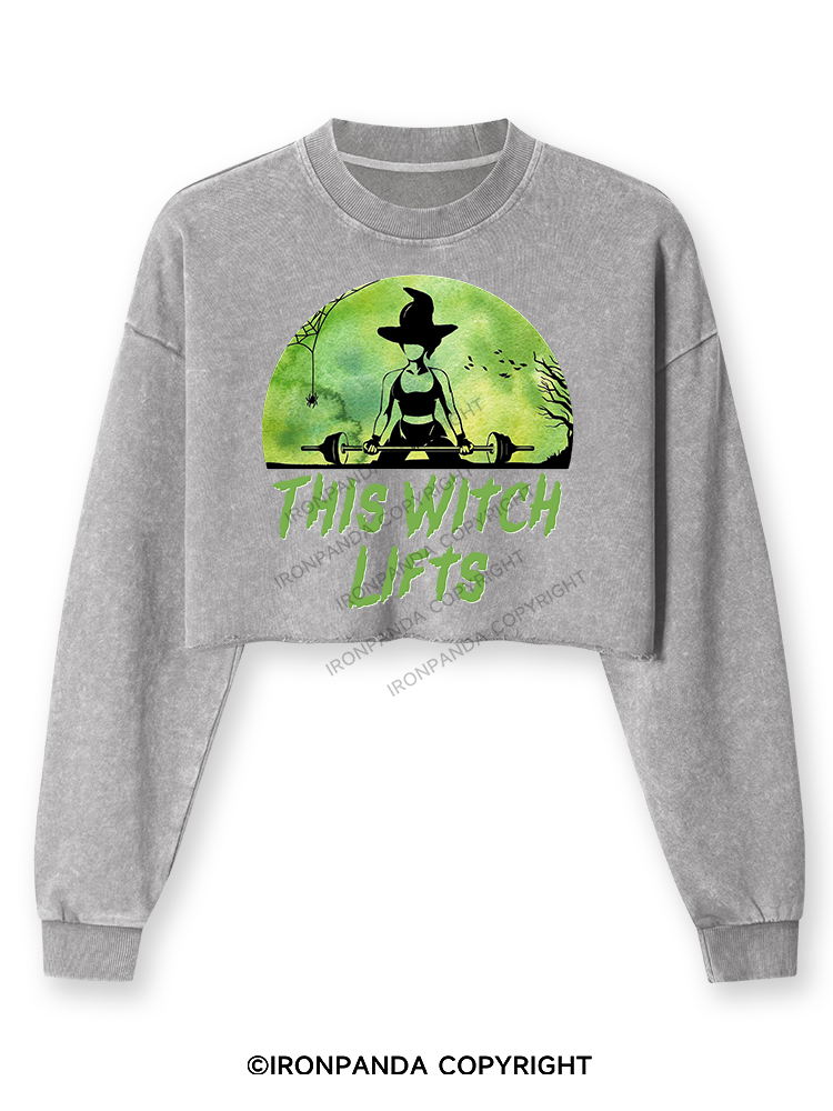 THIS WITCH LIFTS Washed Long-Sleeve Crop Top