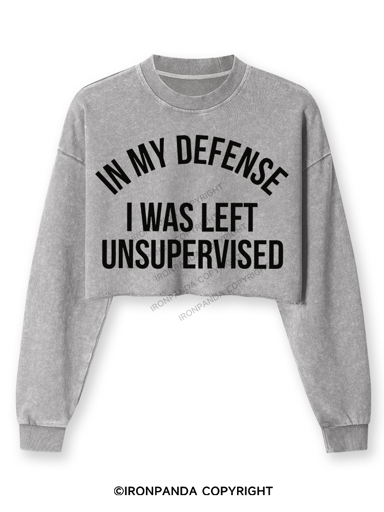 In My Defense I Was Left Unsupervised Washed Long-Sleeve Crop Top