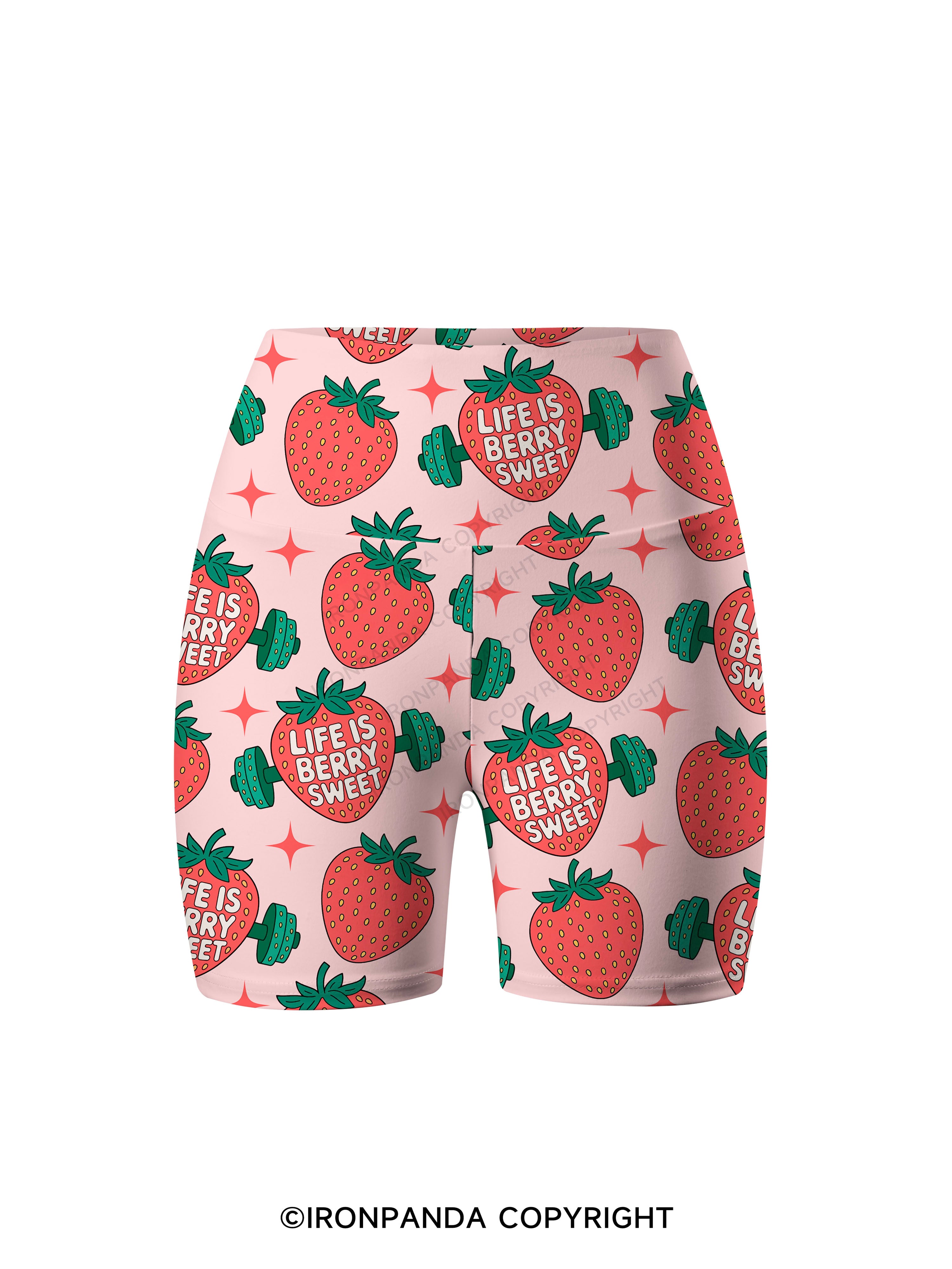 LIFE IS BERRY STRONG STRAWBERRY Printed Yoga Cycling Shorts